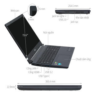 Laptop Acer Gaming Aspire 7 A715-42G-R4XX (NH.QAYSV.008) (R5 5500U/8GB RAM/256GB SSD/15.6 inch FHD/GTX1650 4G/Win11/Đen)